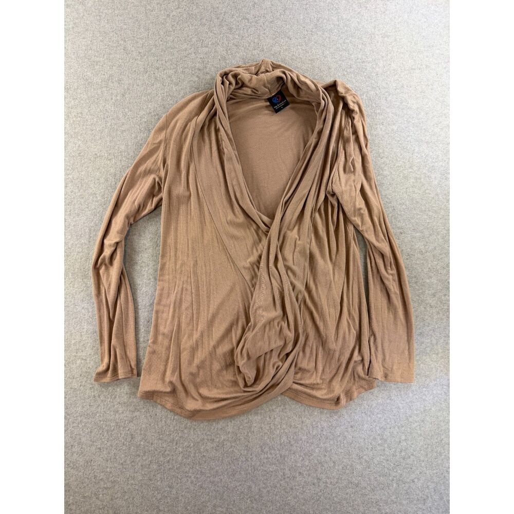 Rags & Couture Women’s L Tan Draped Open Front Cardigan Rayon Blend 3176